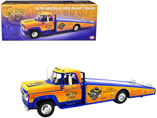 1970 Dodge D-300 Ramp Truck Orange and Blue with Graphics "The Original Rat Trap"